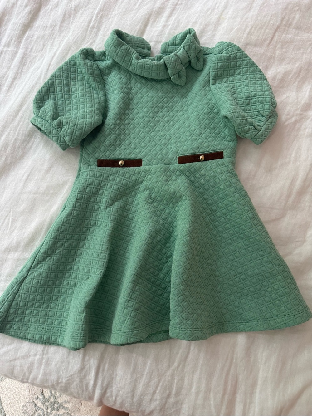 Janie and Jack Quilted Mint Green Fit-and-Flare Dress with Puff Sleeves